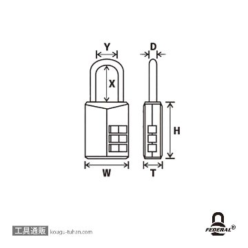 FEDERAL LOCK 363-BK-P ダイヤル式南京錠 20mmの画像