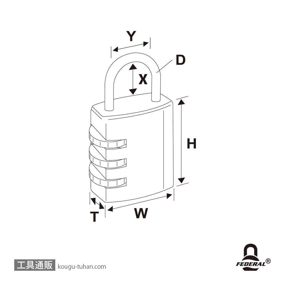 FEDERAL LOCK 364-BK-P ダイヤル式南京錠 30mmの画像