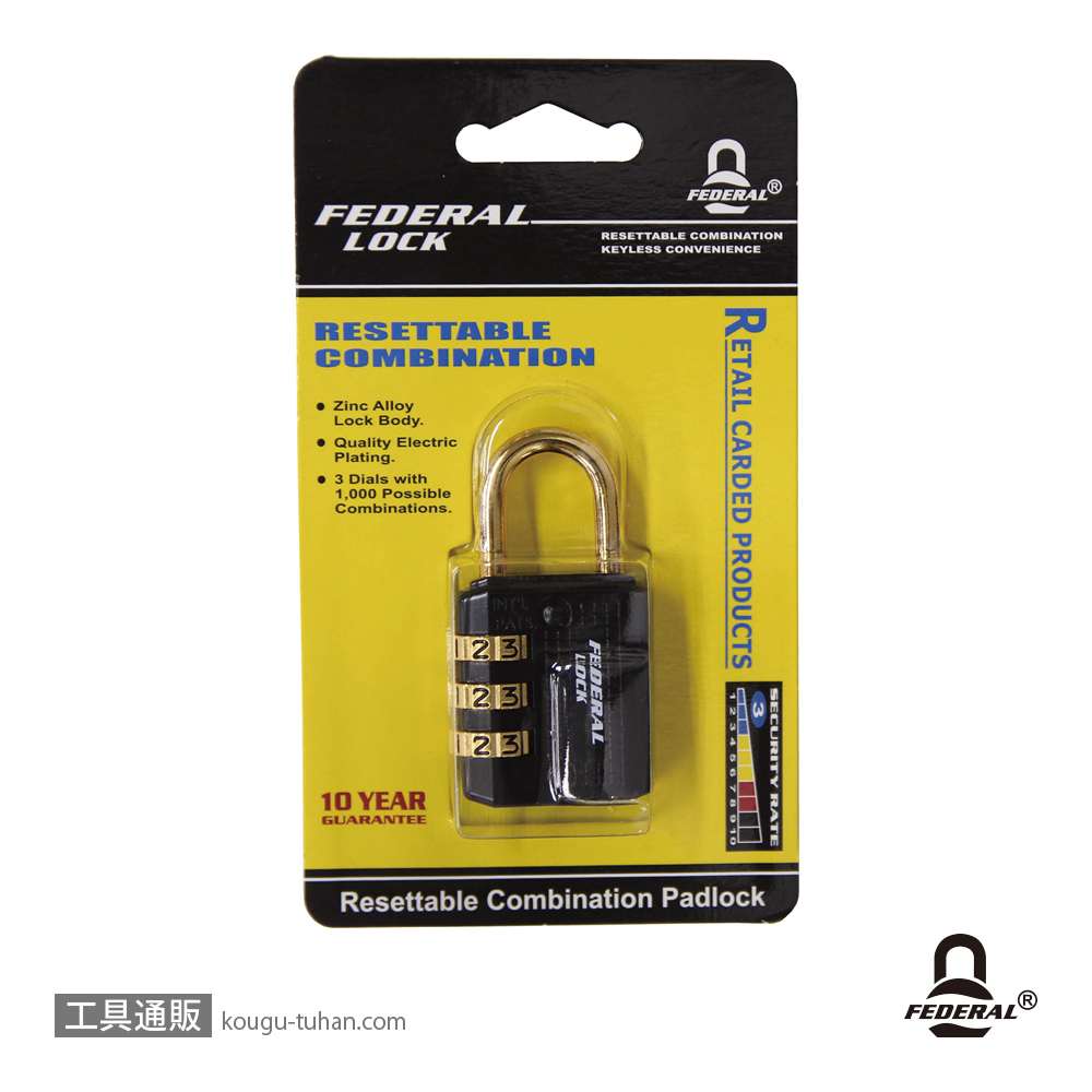 FEDERAL LOCK 364-BK-P ダイヤル式南京錠 30mmの画像
