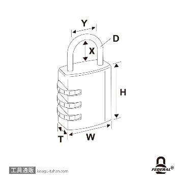 FEDERAL LOCK 364-BK-P ダイヤル式南京錠 30mmの画像