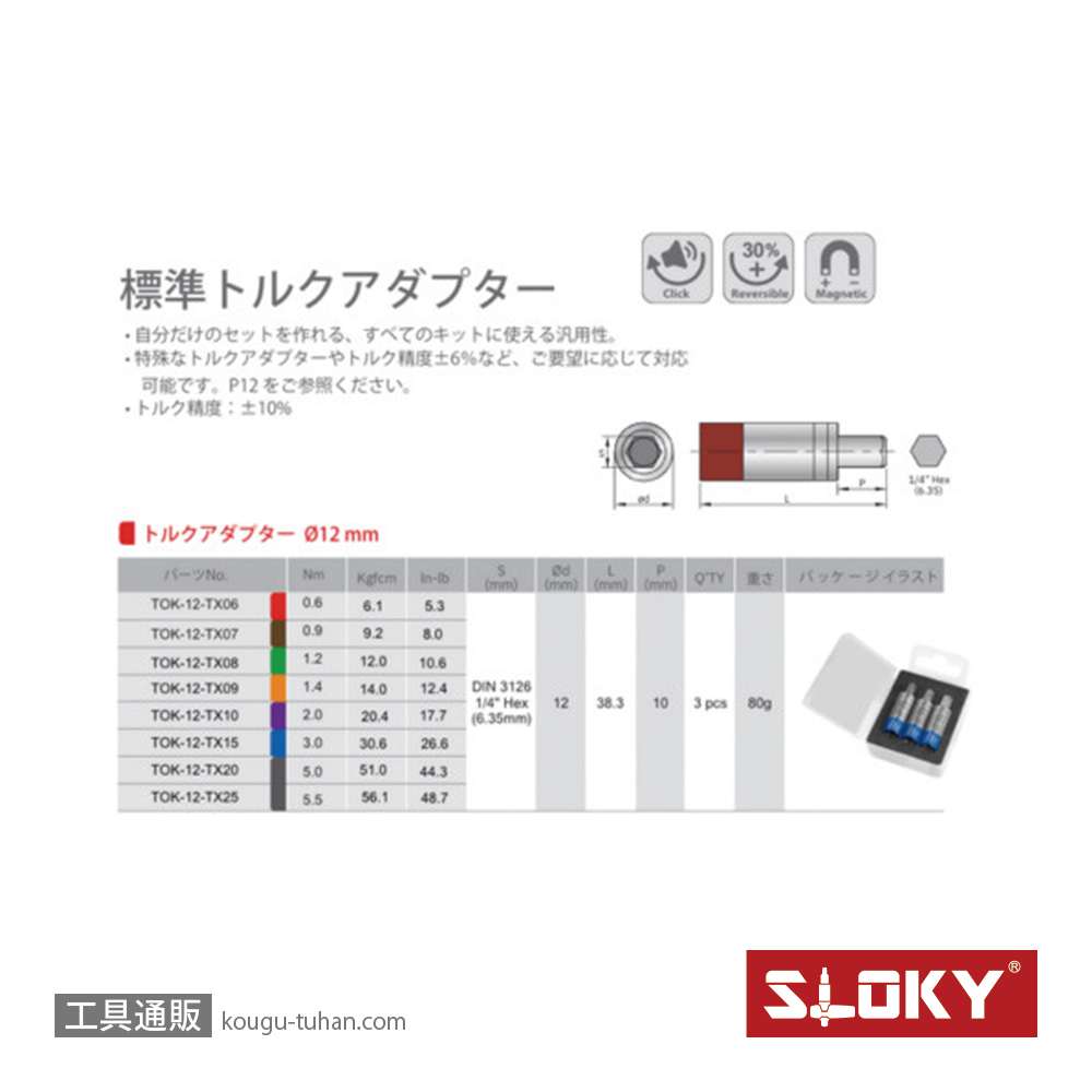SLOKY TOK-12-TX20 3本組トルクアダプター 5.0Nm TX20の画像