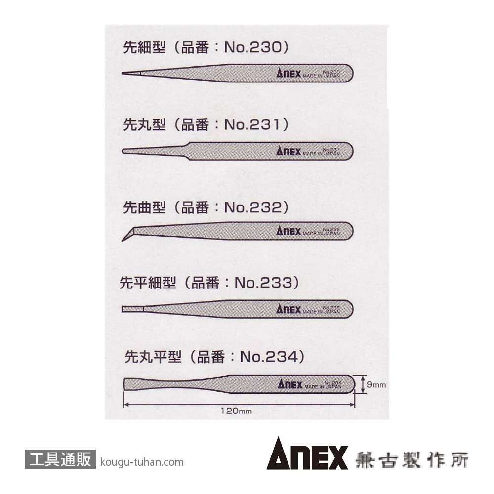 ANEX NO.230-5S プラスチックピンセット 5本組の画像