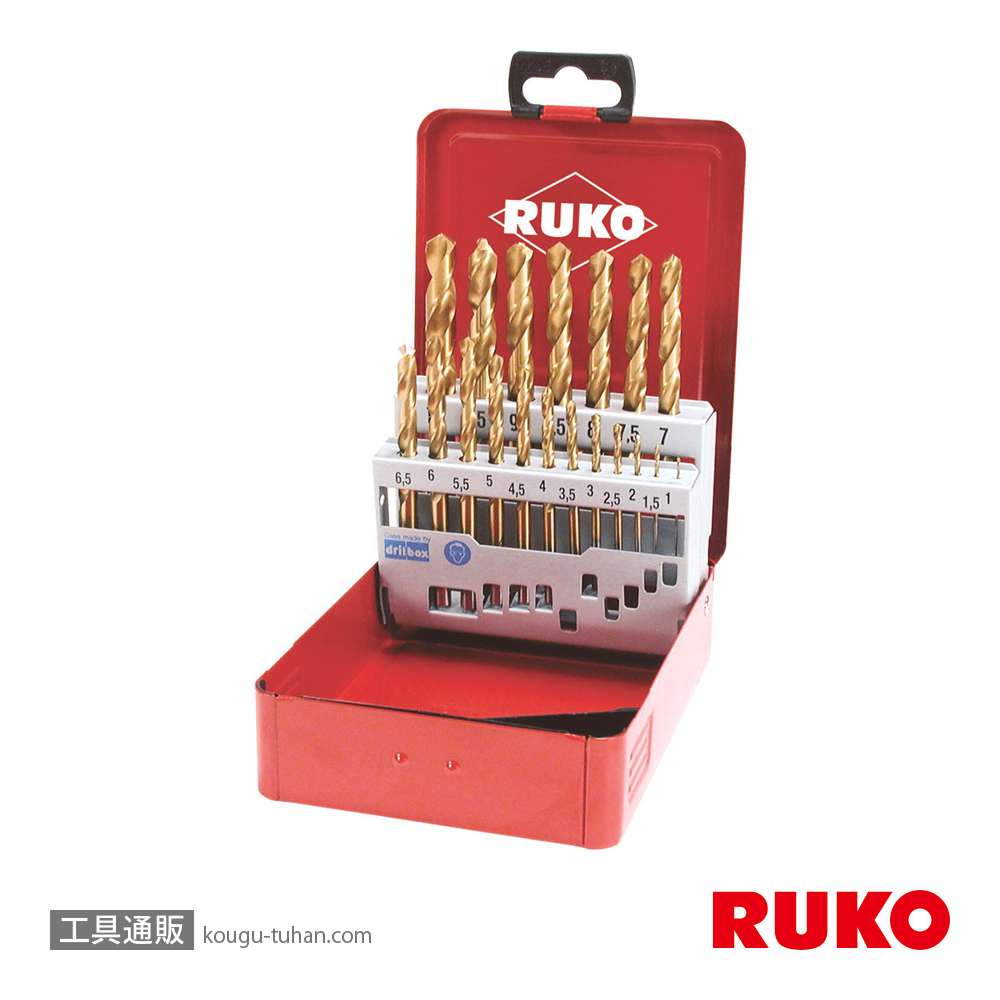 RUKO 250214T TiNコート ストレートドリルセット 19本組の画像