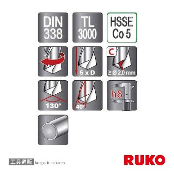 RUKO 229024 ストレートシャンクドリル HSS-CO 2.4MM【10点セット】の画像