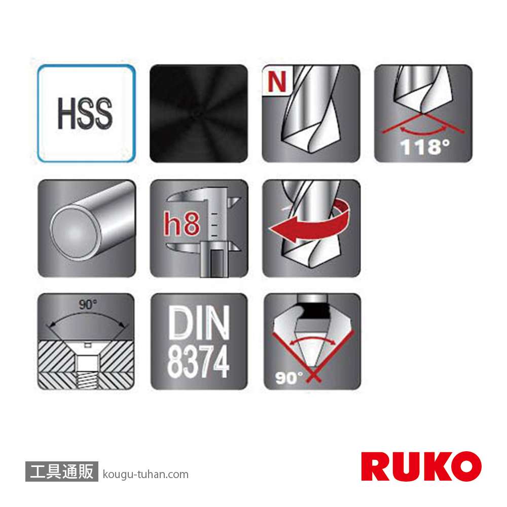 RUKO 102605 段付ロングドリル 90°M8の画像