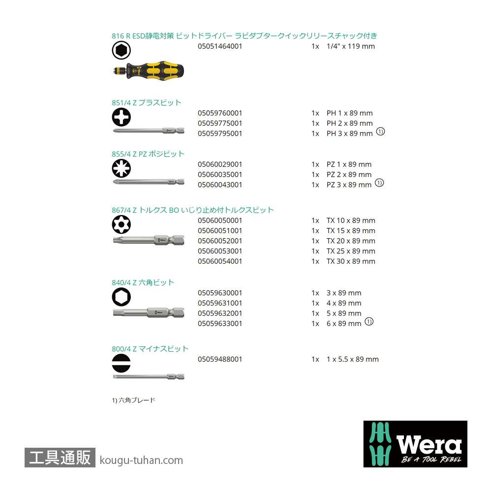 Wera Kompakt 60 ESD差し替え式ドライバーセットの画像