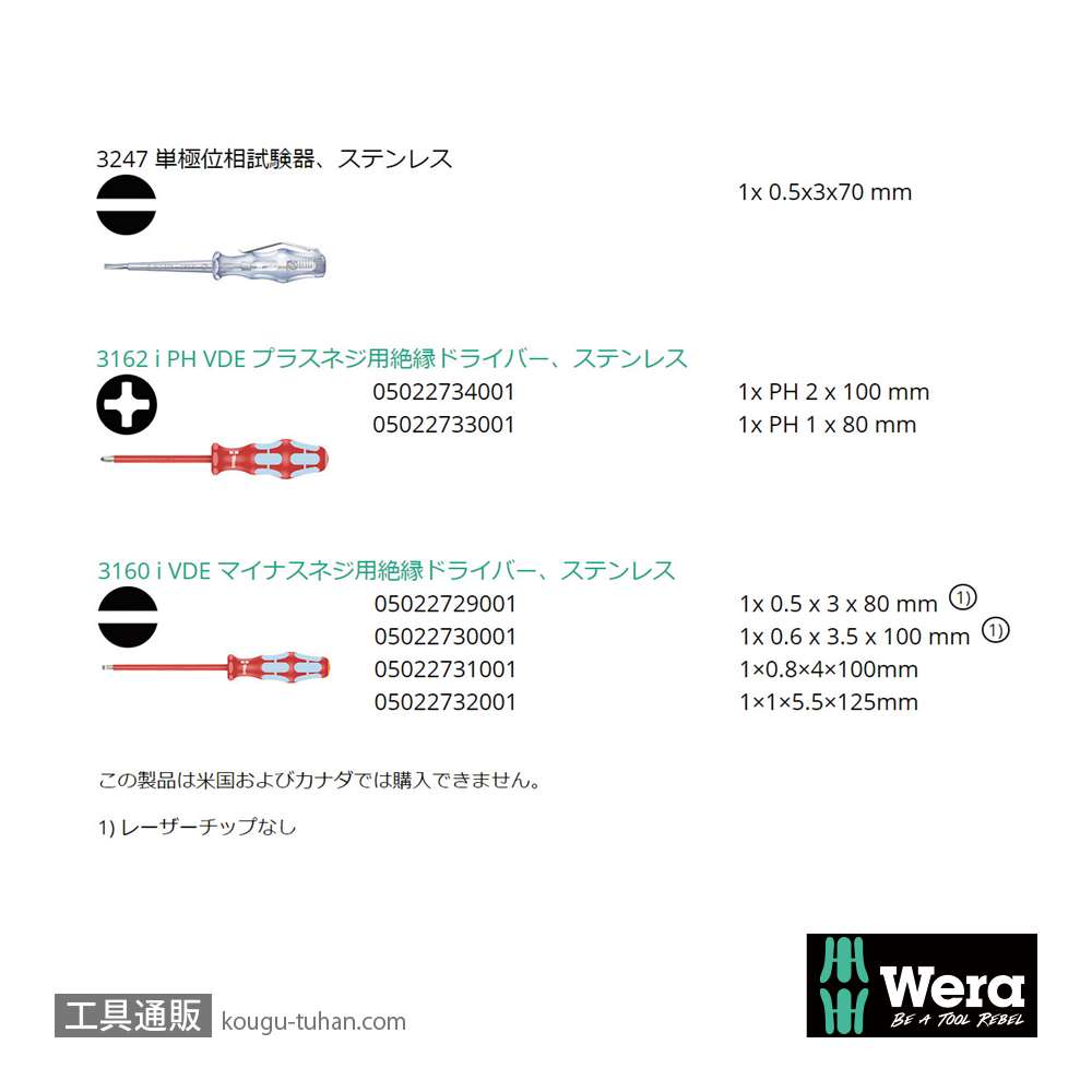 Wera 3160 i/7 ラック付き絶縁ステンレスドライバーセット7本組(+,-)の画像