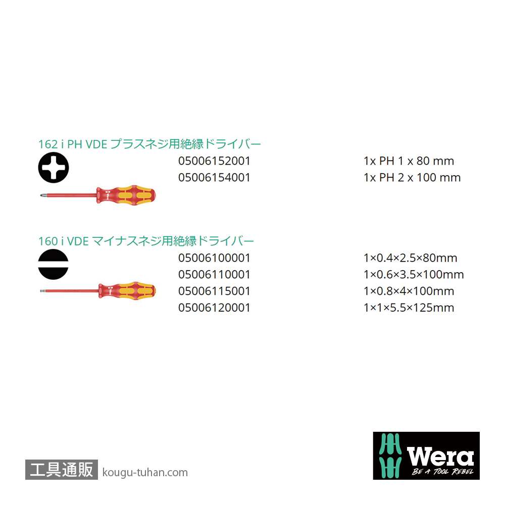 Wera 160 i/6 ラック付き絶縁ドライバーセット6本組(+,-)の画像