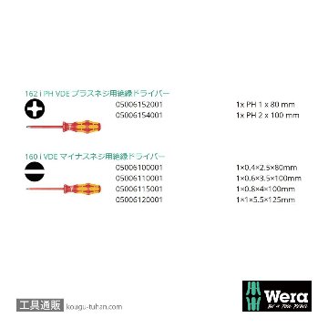 Wera 160 i/6 ラック付き絶縁ドライバーセット6本組(+,-)の画像