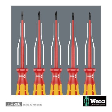 Wera 160 iS/7 ラック付き絶縁スリム軸ドライバーセット7本組(+,PZ/S,-,検電)の画像