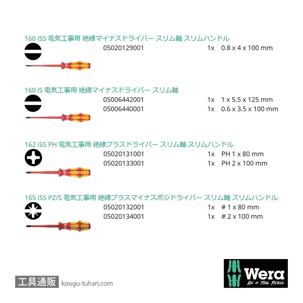 Wera 160 iSS/7 絶縁スリムハンドルドライバーセット7本組(+,PZ/S,-)の画像