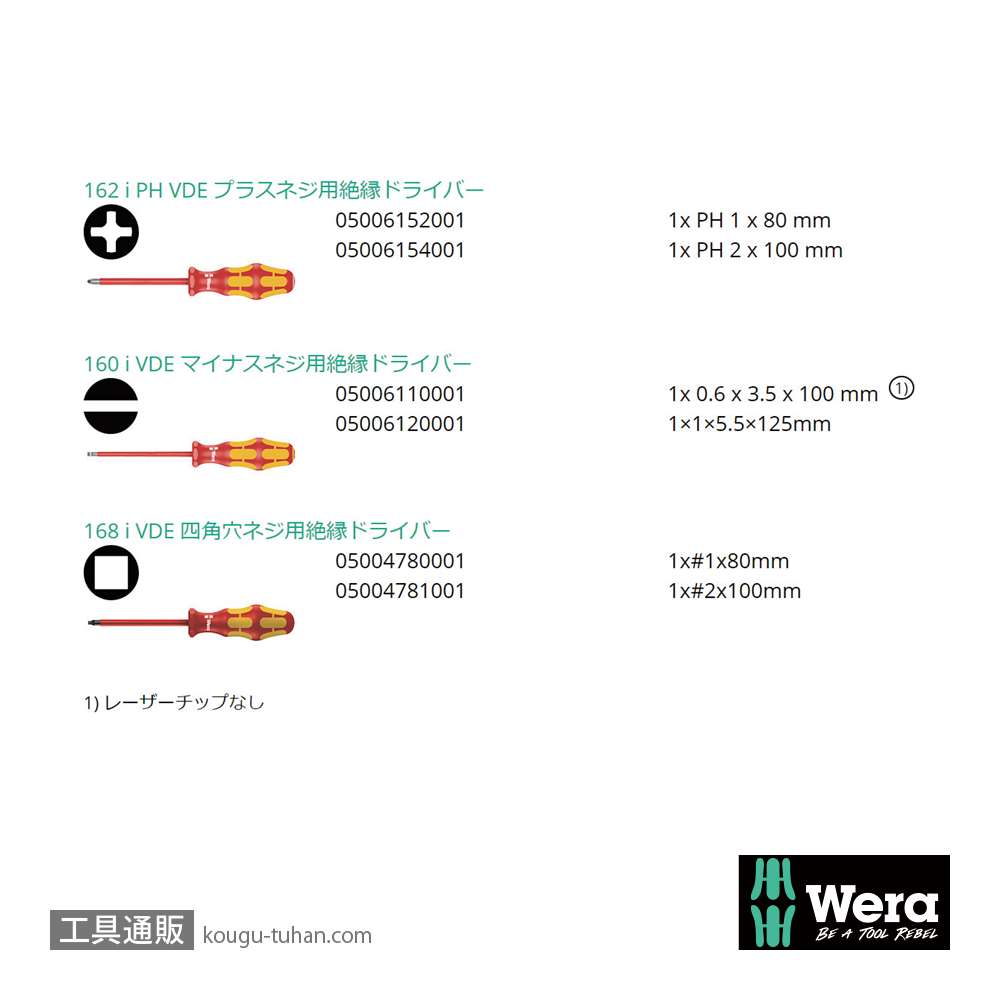 Wera 160 i/168 i/7 ラック付き絶縁ドライバーセット6本組(+,-,四角)の画像
