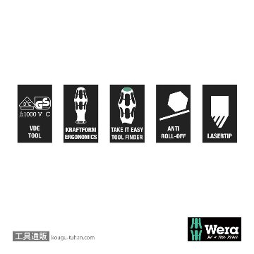 Wera 160 i/168 i/7 ラック付き絶縁ドライバーセット6本組(+,-,四角)の画像