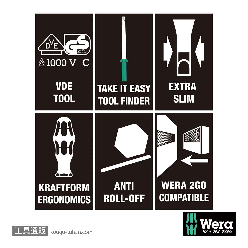 Wera Kompakt VDE 7 絶縁スリム軸ドライバーセット6本組(+,-,PZ,TX)の画像