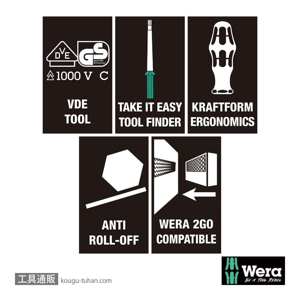 Wera Kompakt VDE 7 絶縁ドライバーセット6本組(+,-,四角)の画像