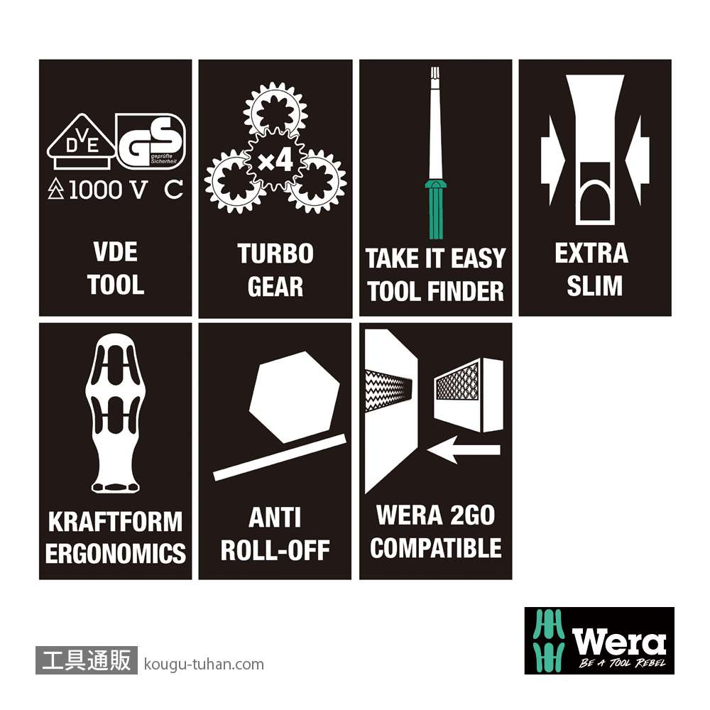 Wera Kompakt Turbo i1 絶縁加速ハンドル付きドライバーセット14本組(四角)の画像