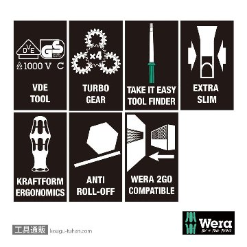 Wera Kompakt Turbo i1 絶縁加速ハンドル付きドライバーセット14本組(四角)の画像