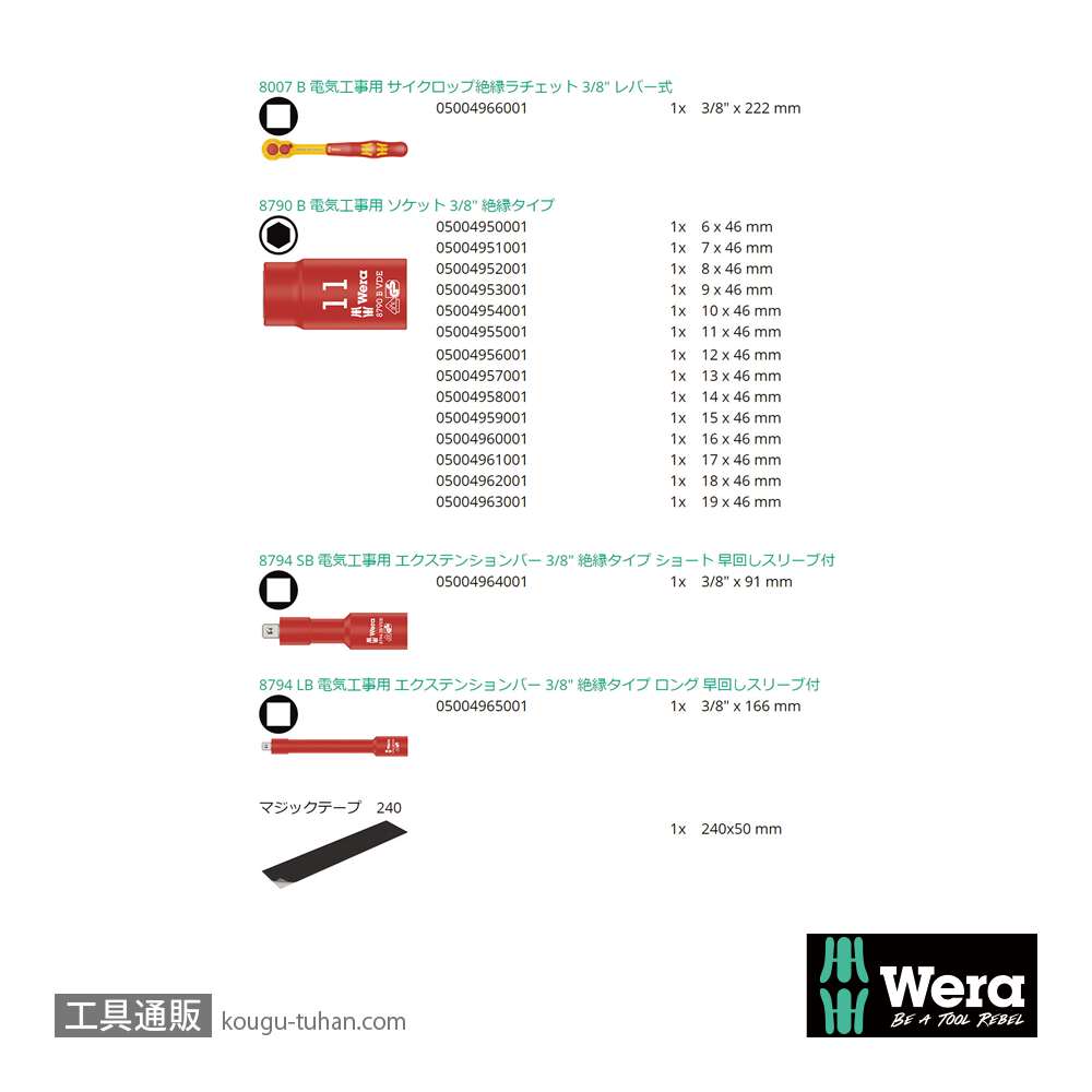Wera 8100 SB サイクロップ 3/8SQ絶縁ラチェットレンチセットの画像