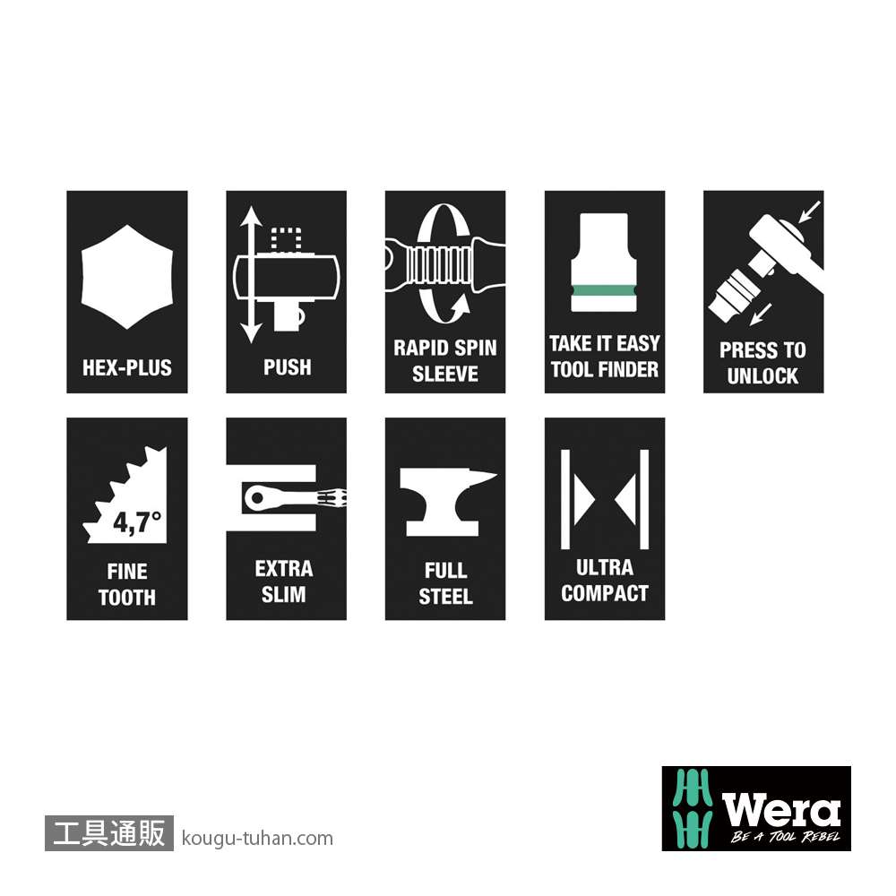 Wera 8100 SA 10 ボタン式サイクロップメタルラチェット1/4SQセットの画像