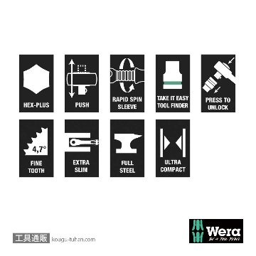 Wera 8100 SA 10 ボタン式サイクロップメタルラチェット1/4SQセットの画像
