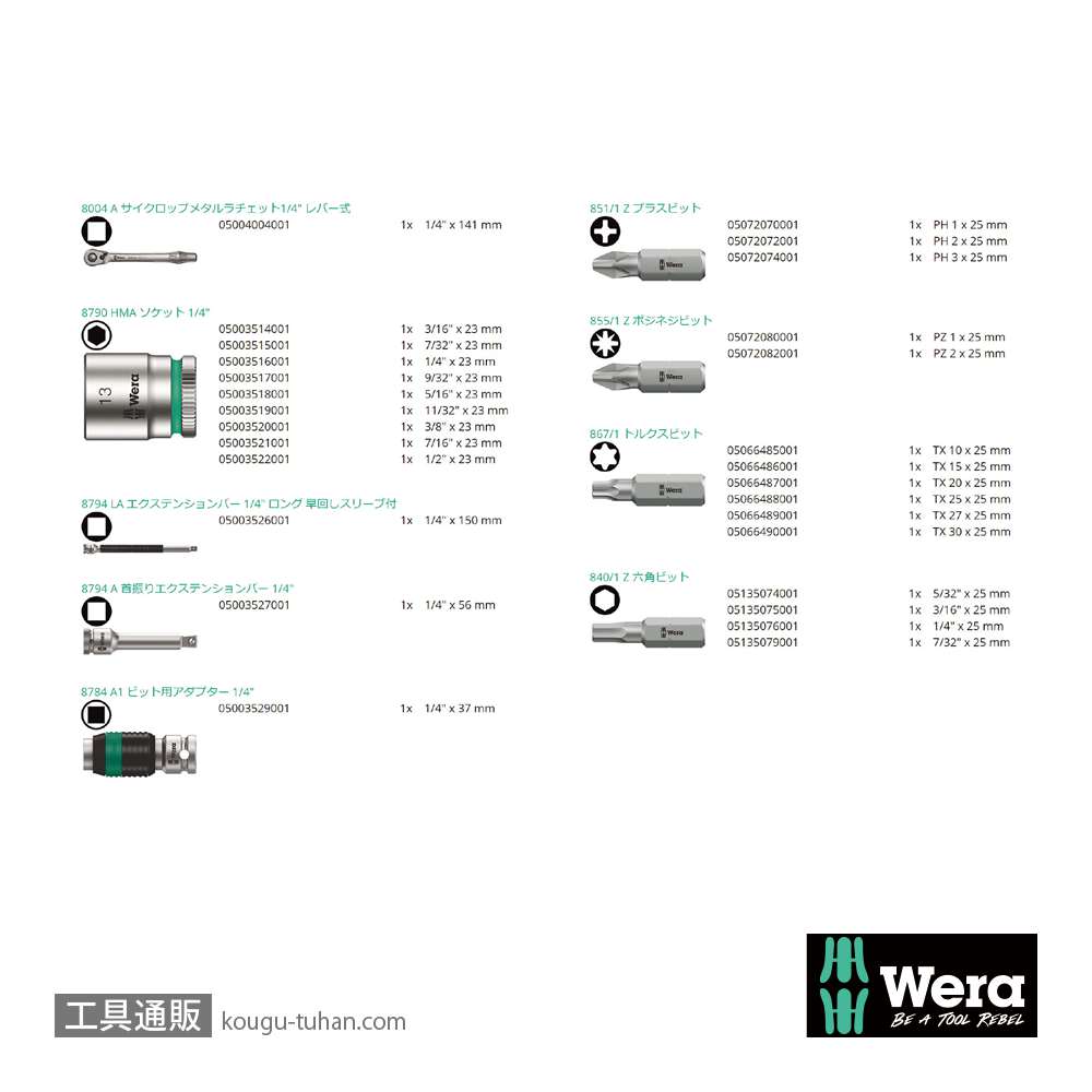 Wera 8100 SA 11 レバー式サイクロップメタルラチェット1/4SQセット(インチ)の画像