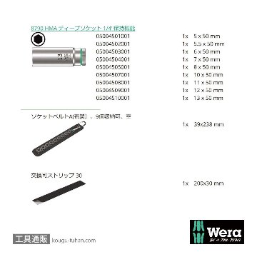 Wera A 1 サイクロップ1/4SQディープソケットセット(ベルト型ホルダ,ホールド仕様)の画像