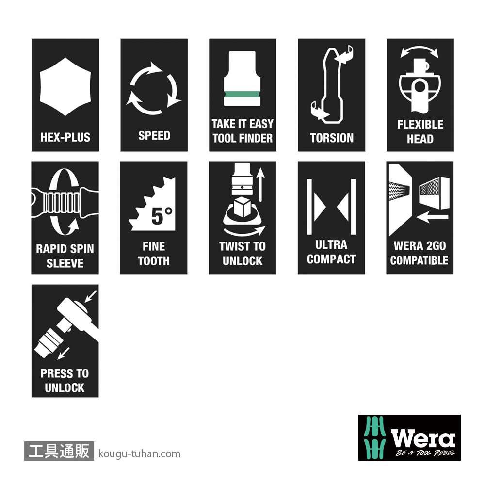 Wera 8100 SB 9 サイクロップスピードラチェット3/8SQセット(インチ)の画像