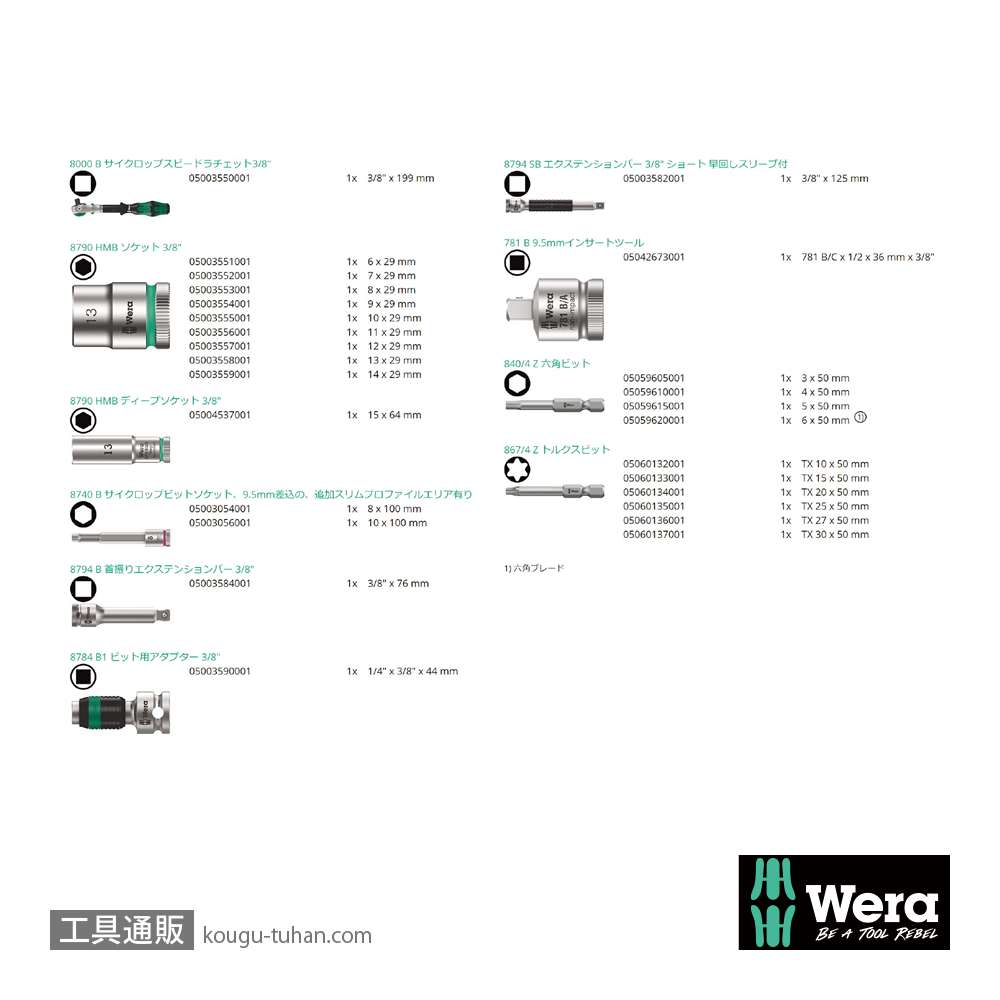 Wera 自転車セット7 サイクロップスピードラチェット3/8SQセットの画像