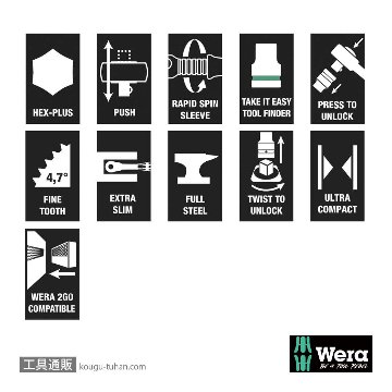 Wera 8100 SB 7 ボタン式サイクロップメタルラチェット3/8SQセットの画像