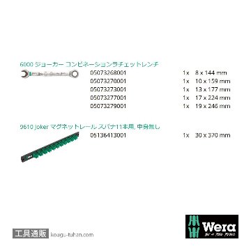 Wera 9631 Joker ラチェット片口スパナセット(5本,マグネットレール)の画像