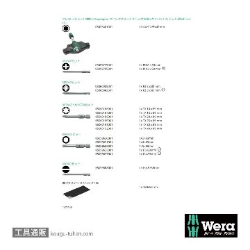 Wera Kompakt 400 RA 1 ラチェットT型ドライバセット(RapidAdaptor)(+,-,PZ,TXB0,Hex,ポーチ付き)の画像