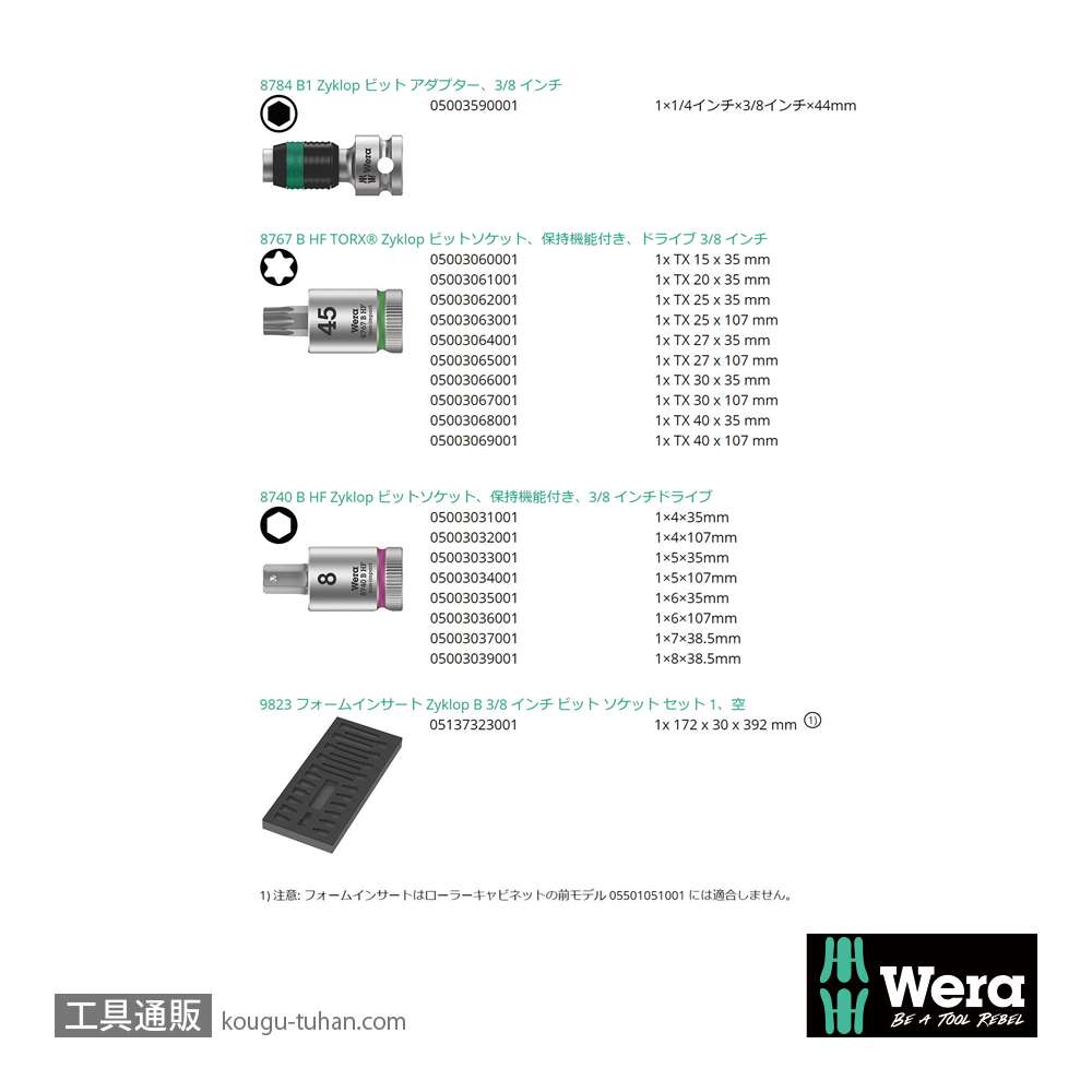Wera 9723 フォーム ビットソケットセットの画像