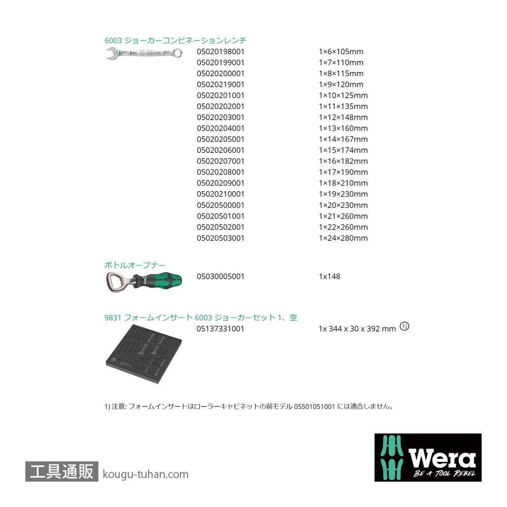 Wera 9731 フォーム Joker 6003 スパナセットの画像