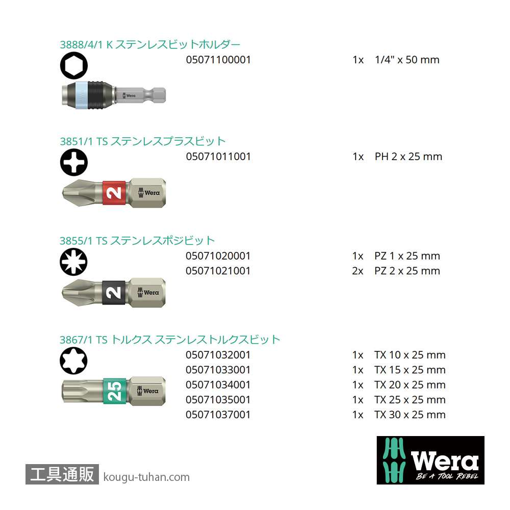 Wera ビットチェック10 汎用ステンレストビットセット(10点)の画像