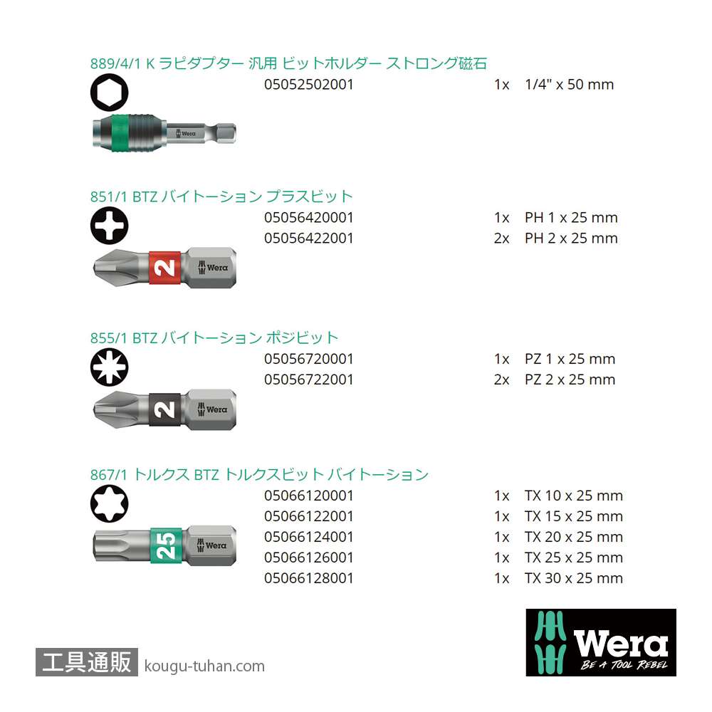 Wera ビットチェック12 汎用バイトーションビットセット(12点)の画像