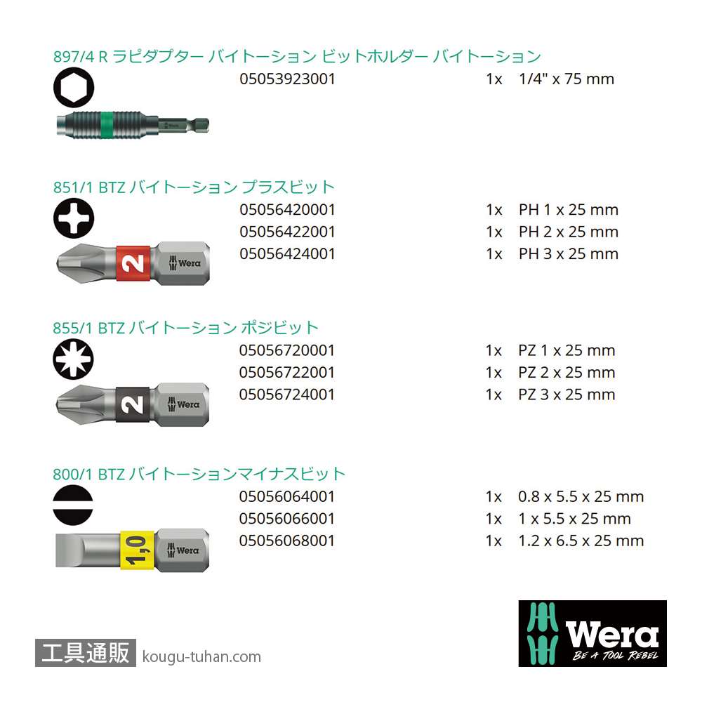 Wera ビットチェック10 汎用バイトーションビットセット1(10点)の画像
