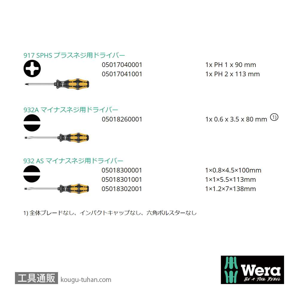 Wera 932 S/6 貫通ドライバーセット 6本組 1/4SQ穴付き(+,-)の画像