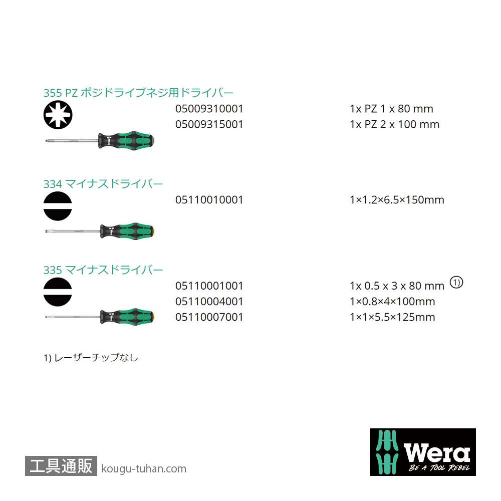 Wera 334/355/6 ドライバーセット 6本組(PZ,-)の画像