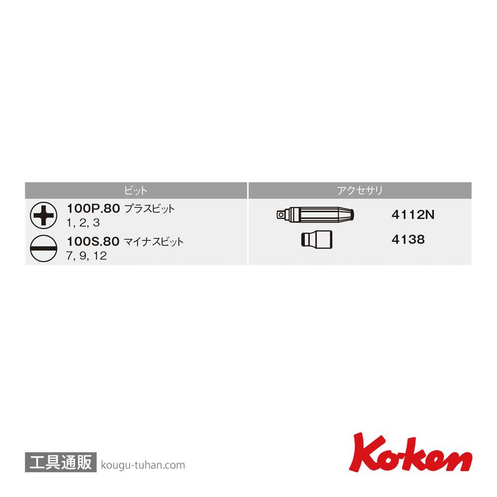 コーケン AN112C 1/2"アタックドライバーセット 8ヶ組の画像