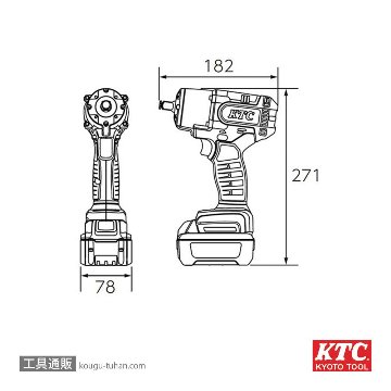 KTC JTAE475 12.7sqホイ-ルナット用コードレスインパクトレンチセッの画像
