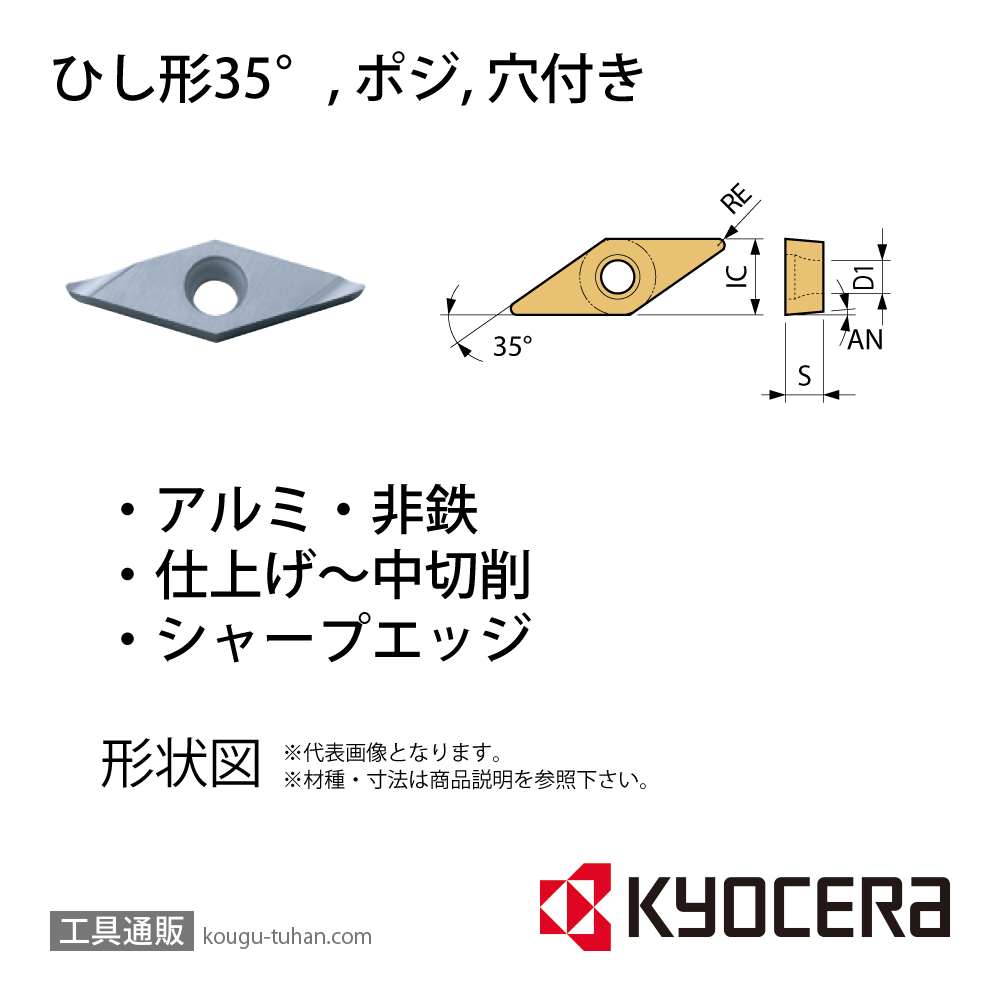 京セラ VCGT160408R-A3 PDL025 チップ TLE04632【10点セット】の画像