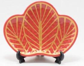 錦赤釉金松葉形銘々皿　13㎝の画像