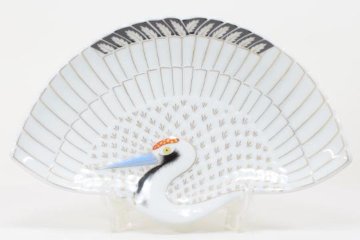 錦白釉扇鶴形向付　20㎝の画像