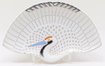 錦白マット扇鶴形向付　20㎝の画像