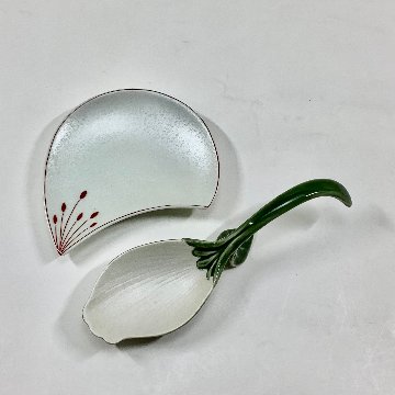 錦茶緑釉 銀花びらプレートスプーン　14.5㎝の画像