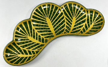錦茶緑金松葉形盛皿　31.5㎝の画像