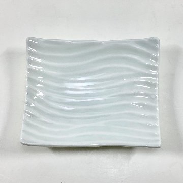 白土釉 ナギ彫り長角小付 　10㎝ の画像