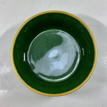 錦茶緑釉渕金 剣先彫り袋足向付　14㎝の画像