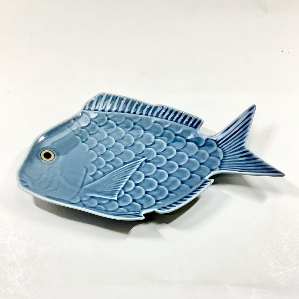 錦青鈍釉鯛形大盛皿　28㎝の画像