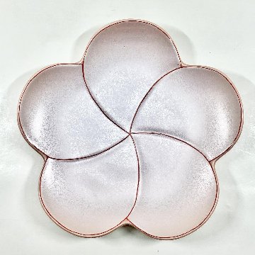 錦曙釉銀彩捻り梅形七寸盛皿　21㎝の画像